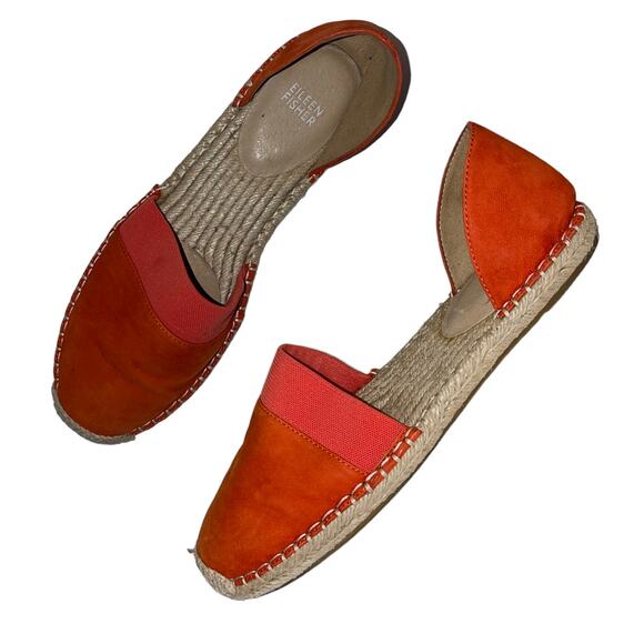 Eileen Fisher Lady-Nu Nubuck D'orsay Burnt Orange Espadrille Flat Shoes Size 10 - Picture 1 of 9